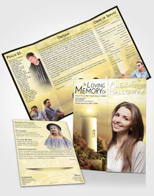 Obituary Funeral Template Gatefold Memorial Brochure At Dusk Lighthouse Mystery