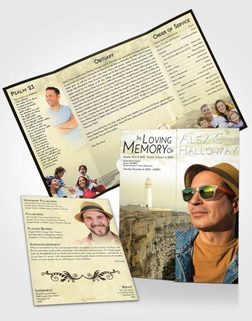 Obituary Funeral Template Gatefold Memorial Brochure At Dusk Lighthouse Point