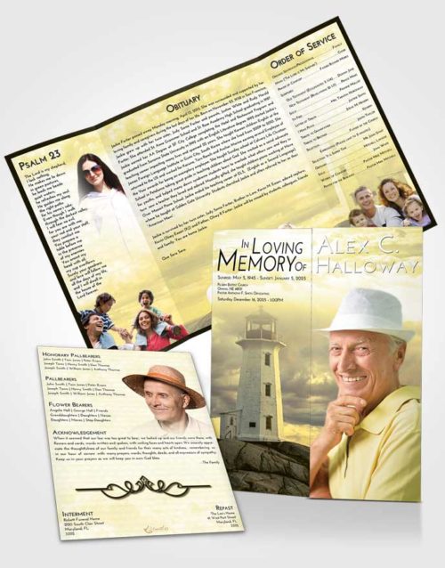 Obituary Funeral Template Gatefold Memorial Brochure At Dusk Lighthouse Safety