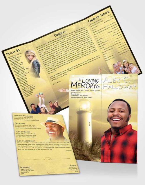Obituary Funeral Template Gatefold Memorial Brochure At Dusk Lighthouse Serenity