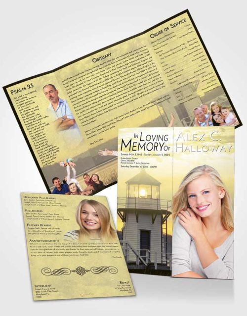 Obituary Funeral Template Gatefold Memorial Brochure At Dusk Lighthouse Surprise