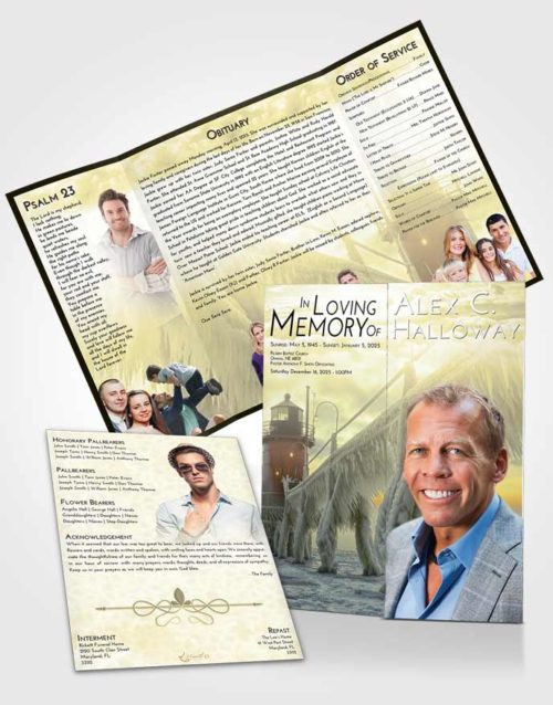 Obituary Funeral Template Gatefold Memorial Brochure At Dusk Lighthouse Tranquility