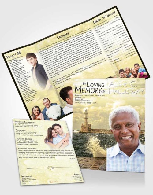 Obituary Funeral Template Gatefold Memorial Brochure At Dusk Lighthouse in the Tides