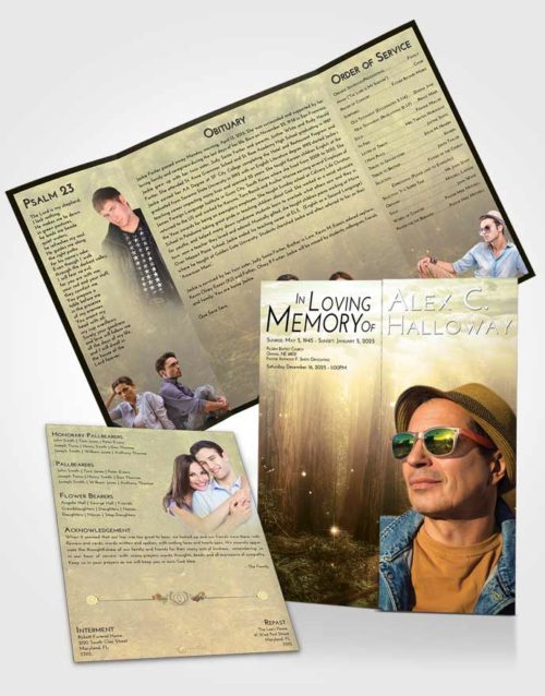 Obituary Funeral Template Gatefold Memorial Brochure At Dusk Magical Forest