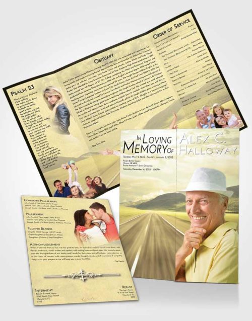 Obituary Funeral Template Gatefold Memorial Brochure At Dusk Morning Highway