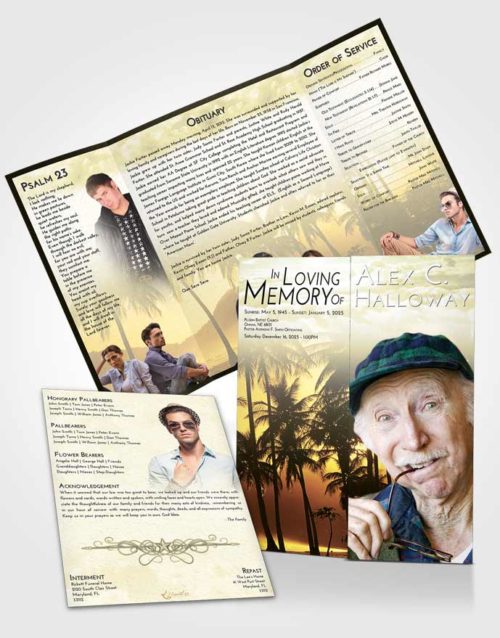 Obituary Funeral Template Gatefold Memorial Brochure At Dusk Palm Paradise