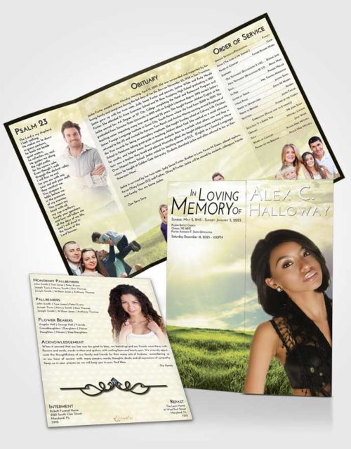 Obituary Funeral Template Gatefold Memorial Brochure At Dusk Summer Fields