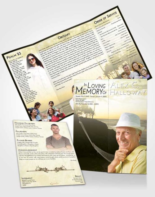 Obituary Funeral Template Gatefold Memorial Brochure At Dusk Sunset in a Hammock