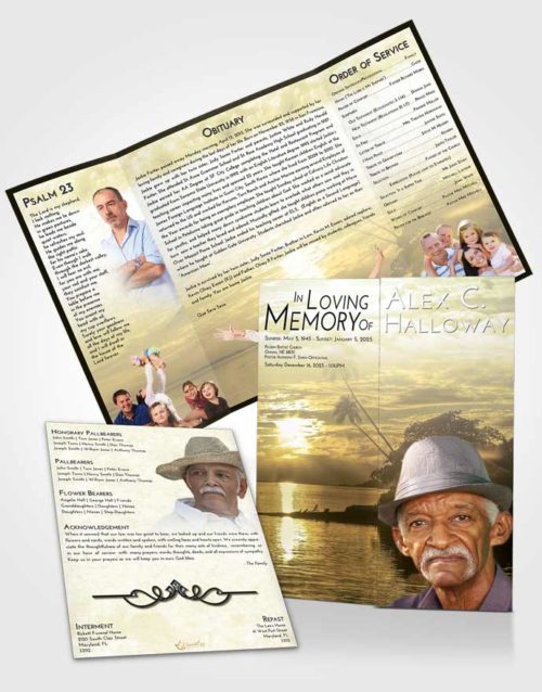 Obituary Funeral Template Gatefold Memorial Brochure At Dusk Tropical Beach