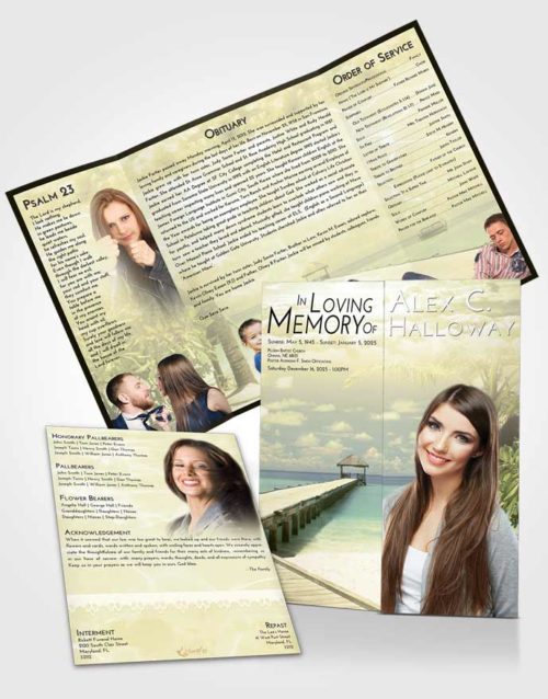 Obituary Funeral Template Gatefold Memorial Brochure At Dusk Tropical Ocean Walk