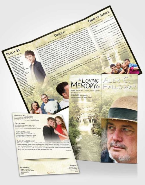 Obituary Funeral Template Gatefold Memorial Brochure At Dusk Waterfall Liberty