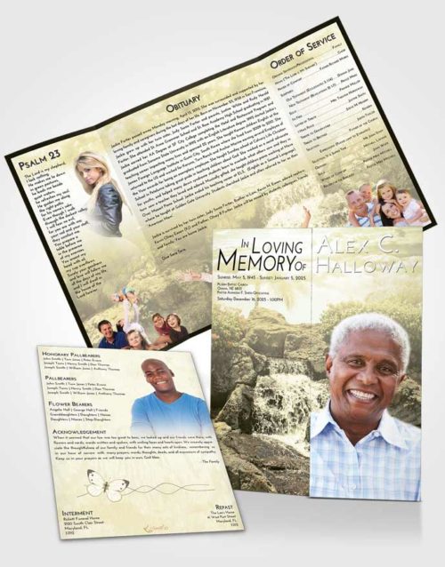 Obituary Funeral Template Gatefold Memorial Brochure At Dusk Waterfall Masterpiece