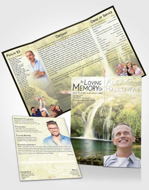 Obituary Funeral Template Gatefold Memorial Brochure At Dusk Waterfall Paradise