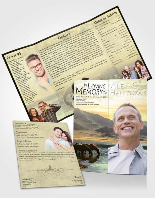 Obituary Funeral Template Gatefold Memorial Brochure At Dusk Watering Hole