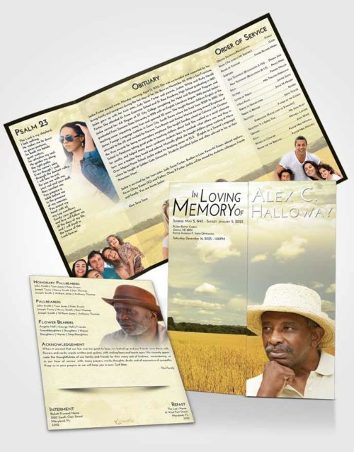 Obituary Funeral Template Gatefold Memorial Brochure At Dusk Wheat Serenity