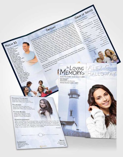 Obituary Funeral Template Gatefold Memorial Brochure Coral Reef Lighthouse Clarity