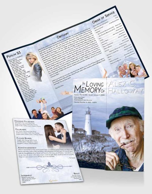 Obituary Funeral Template Gatefold Memorial Brochure Coral Reef Lighthouse Journey