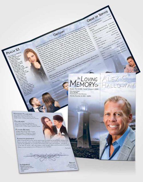 Obituary Funeral Template Gatefold Memorial Brochure Coral Reef Lighthouse Magnificence