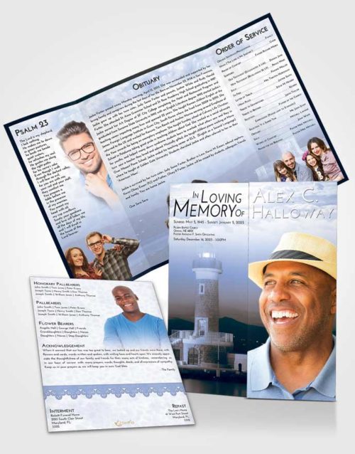 Obituary Funeral Template Gatefold Memorial Brochure Coral Reef Lighthouse Majesty