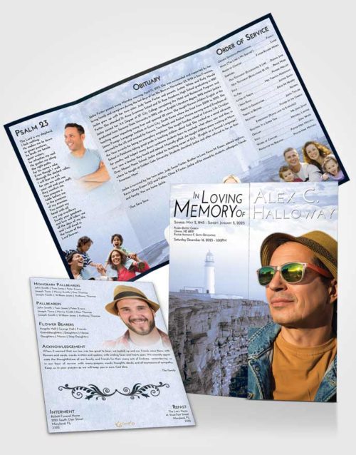 Obituary Funeral Template Gatefold Memorial Brochure Coral Reef Lighthouse Point