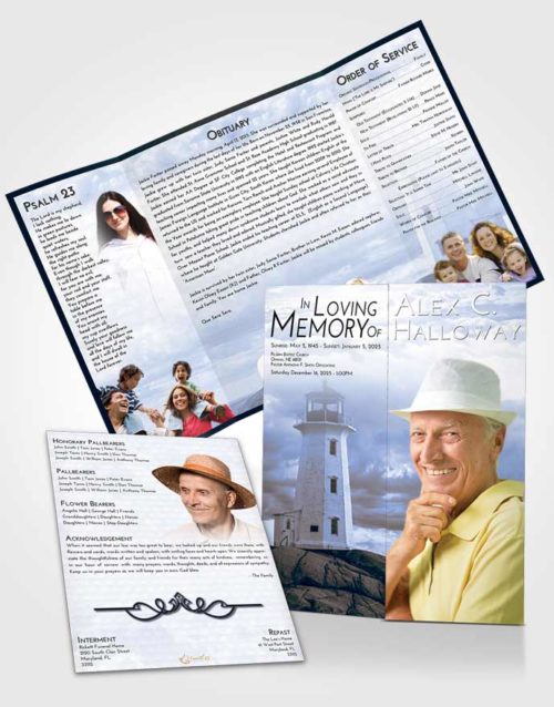 Obituary Funeral Template Gatefold Memorial Brochure Coral Reef Lighthouse Safety