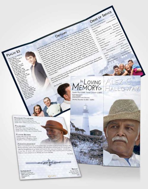 Obituary Funeral Template Gatefold Memorial Brochure Coral Reef  Lighthouse Secret