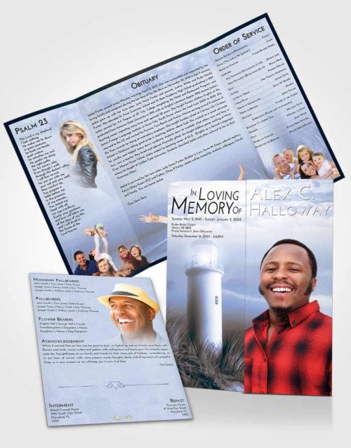 Obituary Funeral Template Gatefold Memorial Brochure Coral Reef Lighthouse Serenity