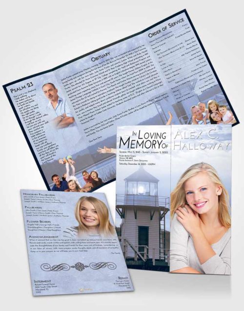 Obituary Funeral Template Gatefold Memorial Brochure Coral Reef Lighthouse Surprise