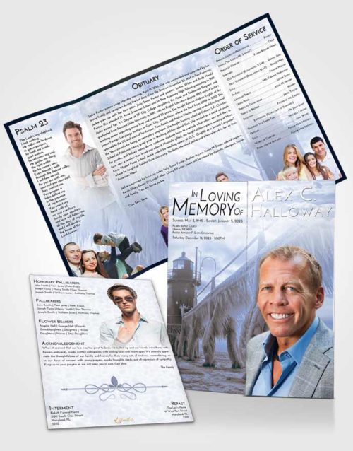 Obituary Funeral Template Gatefold Memorial Brochure Coral Reef Lighthouse Tranquility