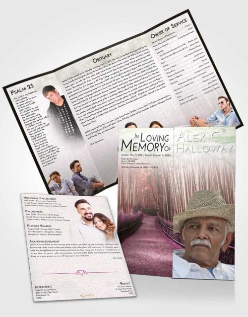 Obituary Funeral Template Gatefold Memorial Brochure Emerald Sunrise Bamboo Forest