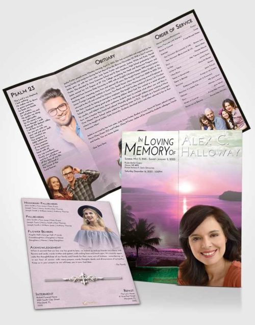 Obituary Funeral Template Gatefold Memorial Brochure Emerald Sunrise Italian Sun