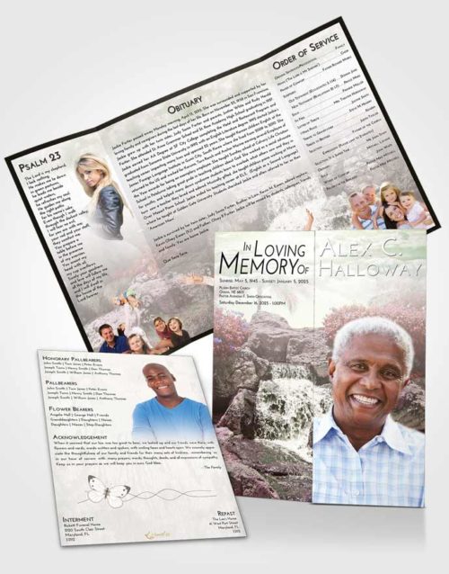 Obituary Funeral Template Gatefold Memorial Brochure Emerald Sunrise Waterfall Masterpiece