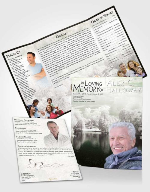 Obituary Funeral Template Gatefold Memorial Brochure Emerald Sunrise White Winter Park