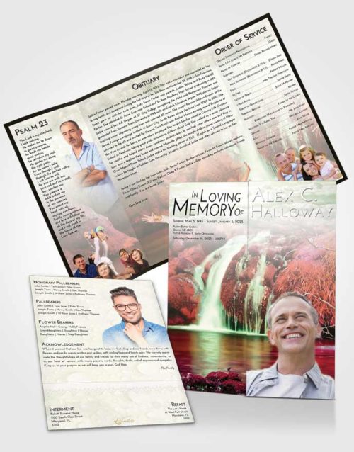Obituary Funeral Template Gatefold Memorial Brochure Emerald Waterfall Paradise