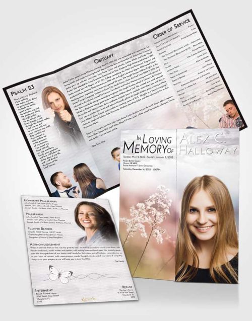 Obituary Funeral Template Gatefold Memorial Brochure Evening Colorful Spring