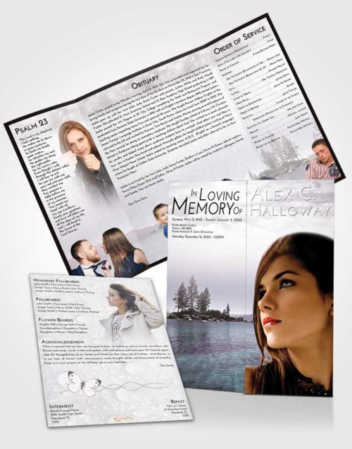 Obituary Funeral Template Gatefold Memorial Brochure Evening Coral Waters