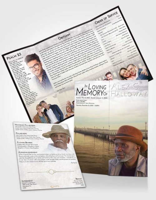 Obituary Funeral Template Gatefold Memorial Brochure Evening Lake Drive