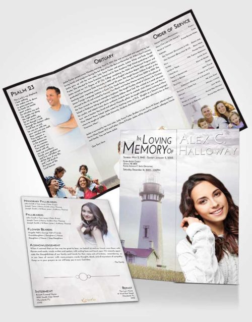 Obituary Funeral Template Gatefold Memorial Brochure Evening Lighthouse Clarity