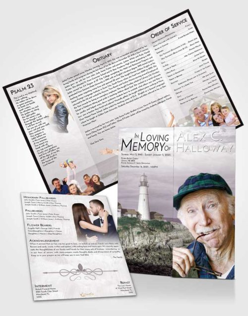 Obituary Funeral Template Gatefold Memorial Brochure Evening Lighthouse Journey