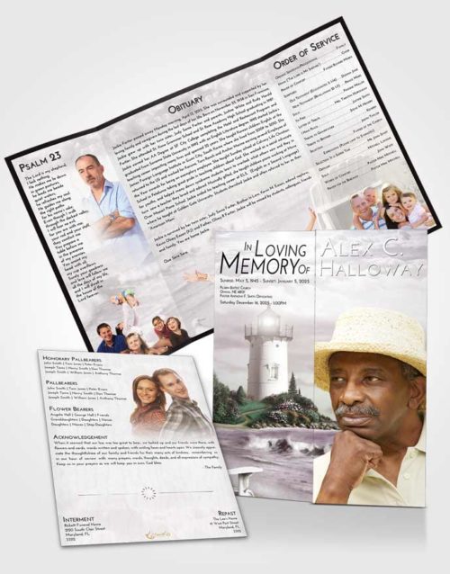 Obituary Funeral Template Gatefold Memorial Brochure Evening Lighthouse Laughter