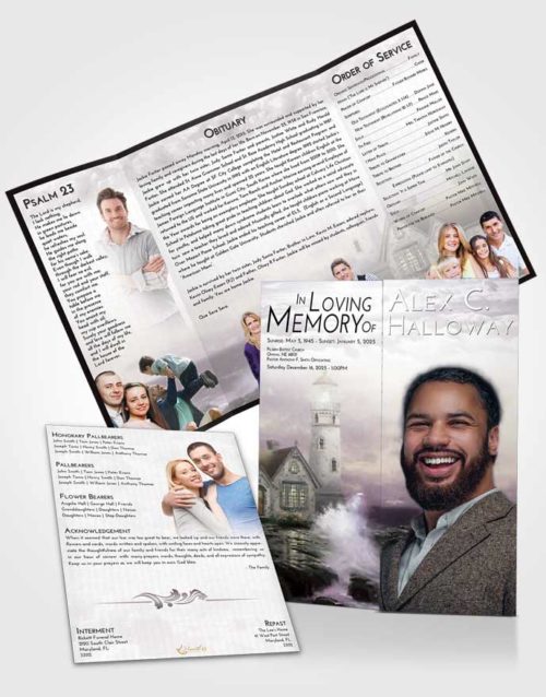 Obituary Funeral Template Gatefold Memorial Brochure Evening Lighthouse Lookout