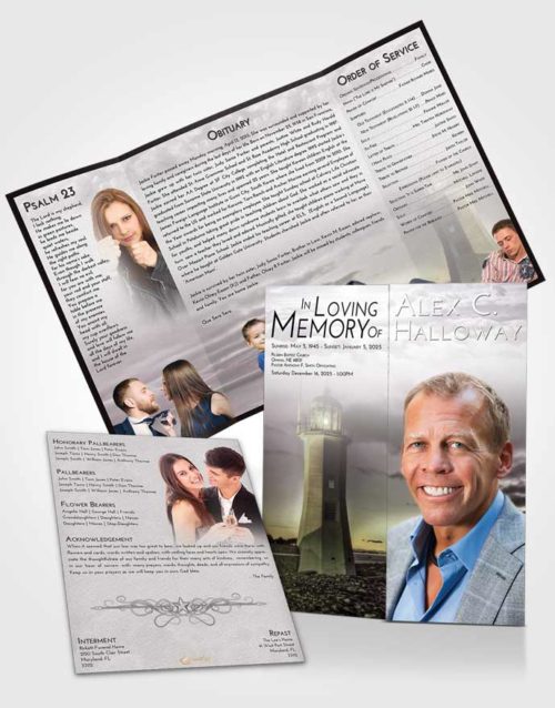 Obituary Funeral Template Gatefold Memorial Brochure Evening Lighthouse Magnificence