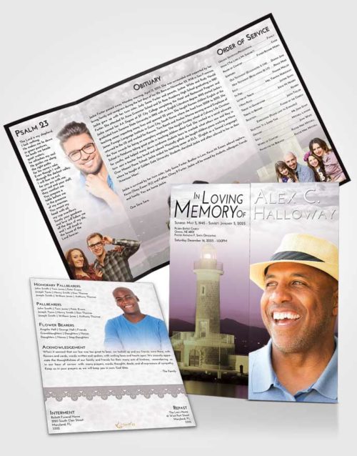 Obituary Funeral Template Gatefold Memorial Brochure Evening Lighthouse Majesty