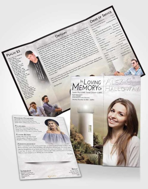 Obituary Funeral Template Gatefold Memorial Brochure Evening Lighthouse Mystery