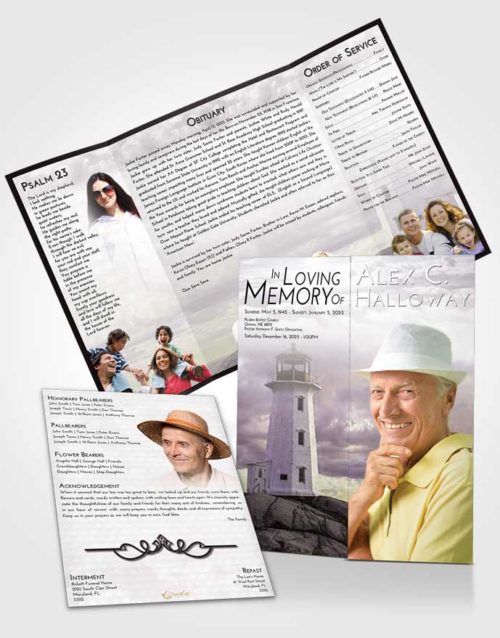 Obituary Funeral Template Gatefold Memorial Brochure Evening Lighthouse Safety