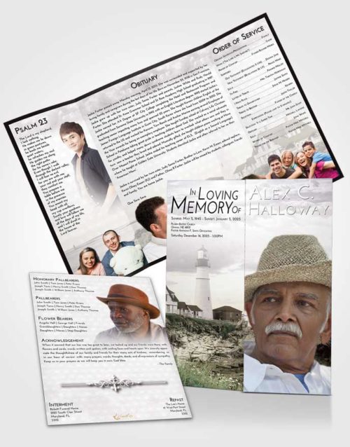Obituary Funeral Template Gatefold Memorial Brochure Evening Lighthouse Secret
