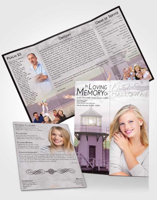 Obituary Funeral Template Gatefold Memorial Brochure Evening Lighthouse Surprise