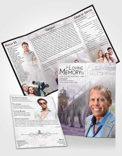 Obituary Funeral Template Gatefold Memorial Brochure Evening Lighthouse Tranquility