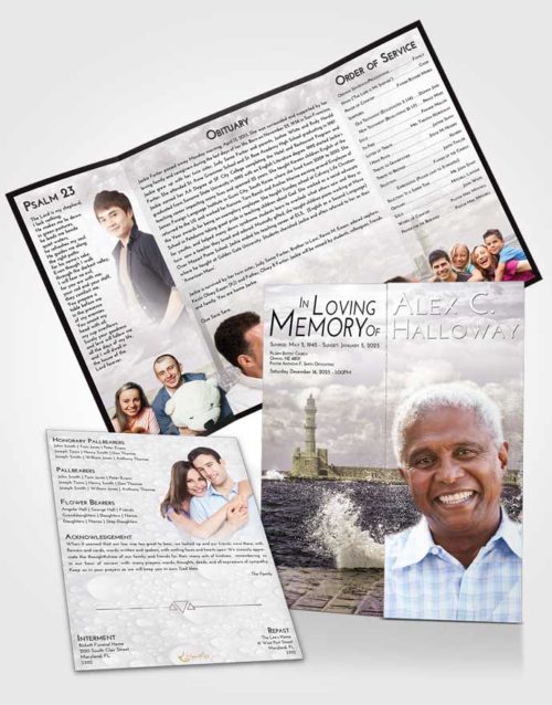 Obituary Funeral Template Gatefold Memorial Brochure Evening Lighthouse in the Tides