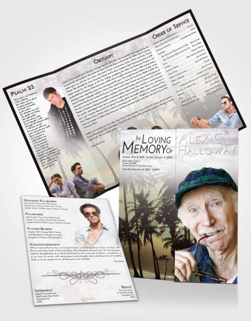 Obituary Funeral Template Gatefold Memorial Brochure Evening Palm Paradise